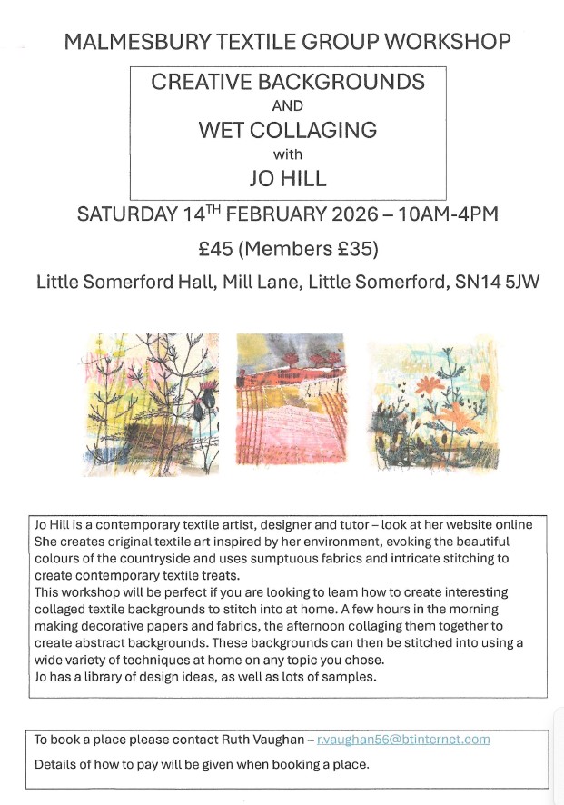 Malmesbury Textile Group Workshop - Creative Backgrounds and Wet Collaging with Jo Hill